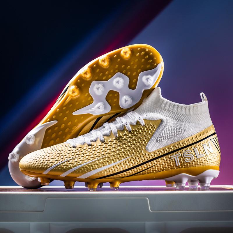 High Top 2025 Fly-woven Football Shoes Tf Broken Nails Artificial Turf AG Long Nails Men's and Women's Grass Training Shoes