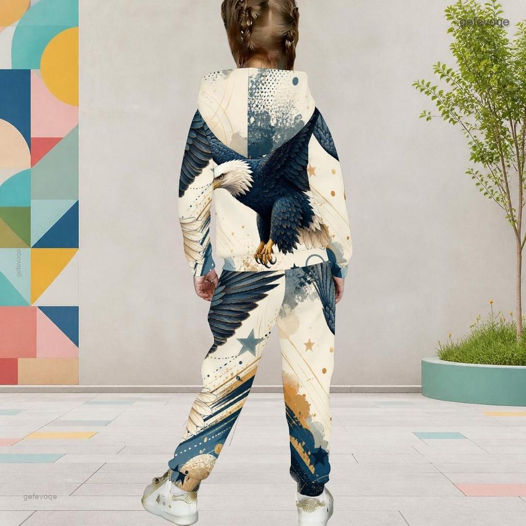 Girls Galaxy Printed Hooded Long Sleeve Kangaroo Pocket Top Cuffed Pants Two Piece Set