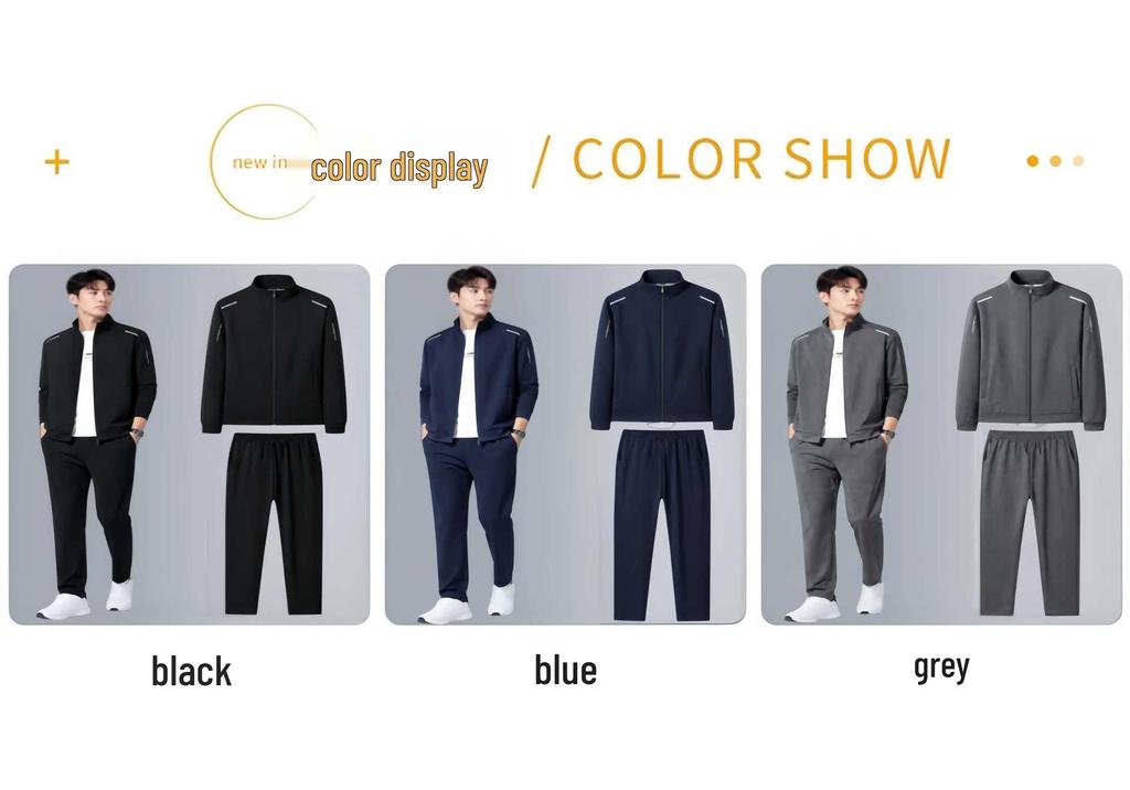 Men's Solid Color Sportswear Set: Stand Collar Cardigan & Long Pants.
