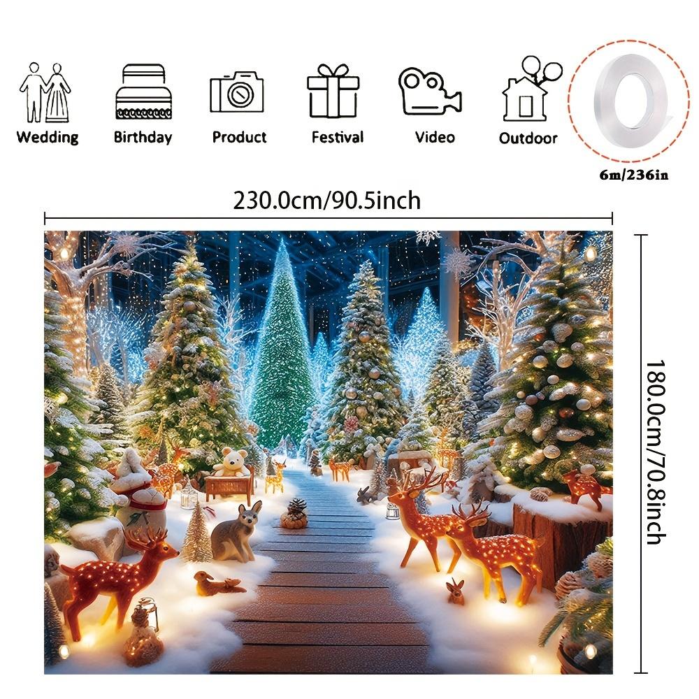 Magic Forest Christmas Background Banner Polyester Winter Wonderland Party Hanging Decoration with Snow Trees and Deer