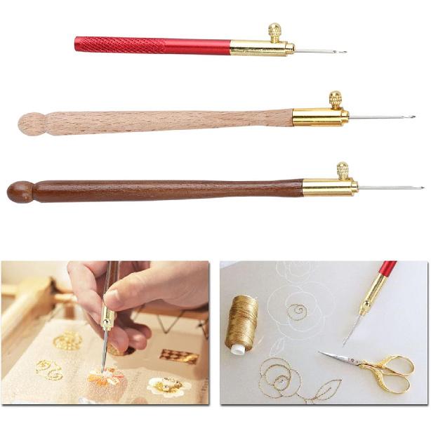 Estink Crochet Hooks, Embroidery, Beading, Knitting, Sewing Tool - Stainless Steel, Brown