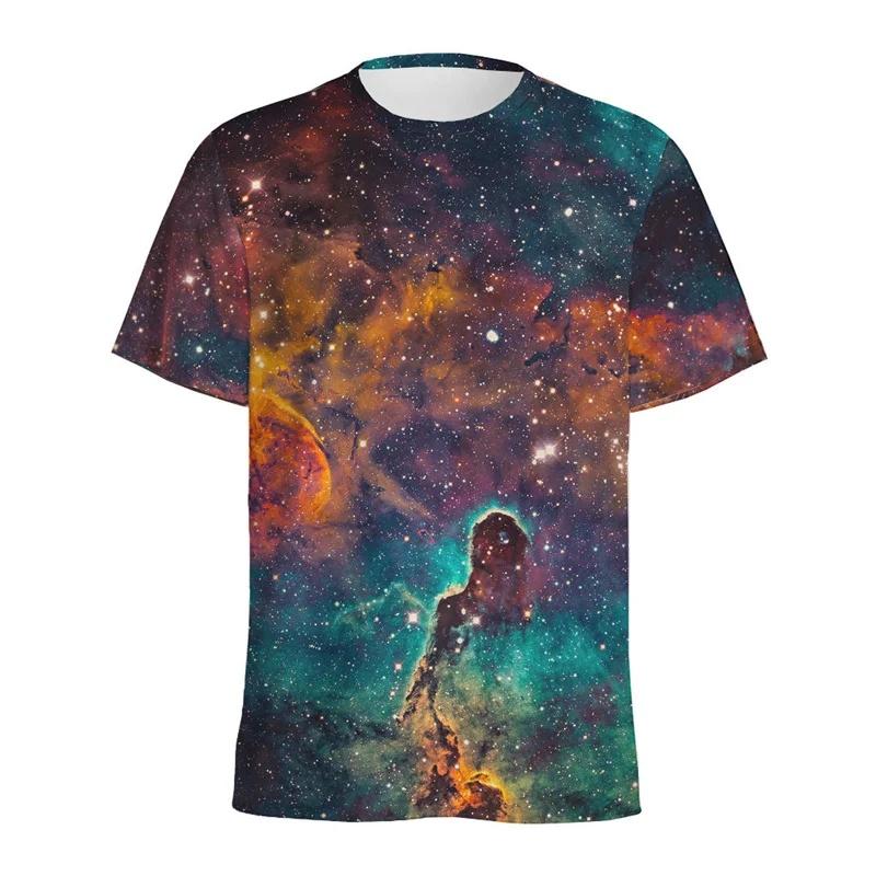 Men's 3D Printed Galaxy Space T-Shirt Colorful Starry Sky Pattern Loose Short Sleeve Round Neck Summer Street Tee Top