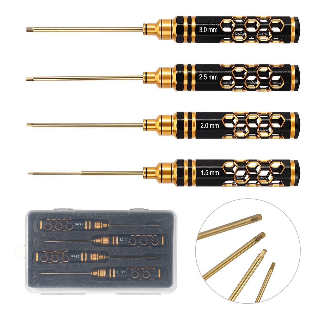Steel Hex Screw Driver Set 4 Piece Nonslip Handle 1.5/2/2.5/3.0mm Allen Wrench for Precisions Tool Repair Applications