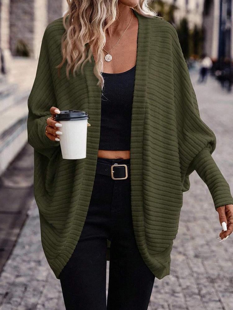 2025 Women's Cross-Border European & American Loose Knit Lapel Cardigan Coat - Autumn/Winter Solid Color