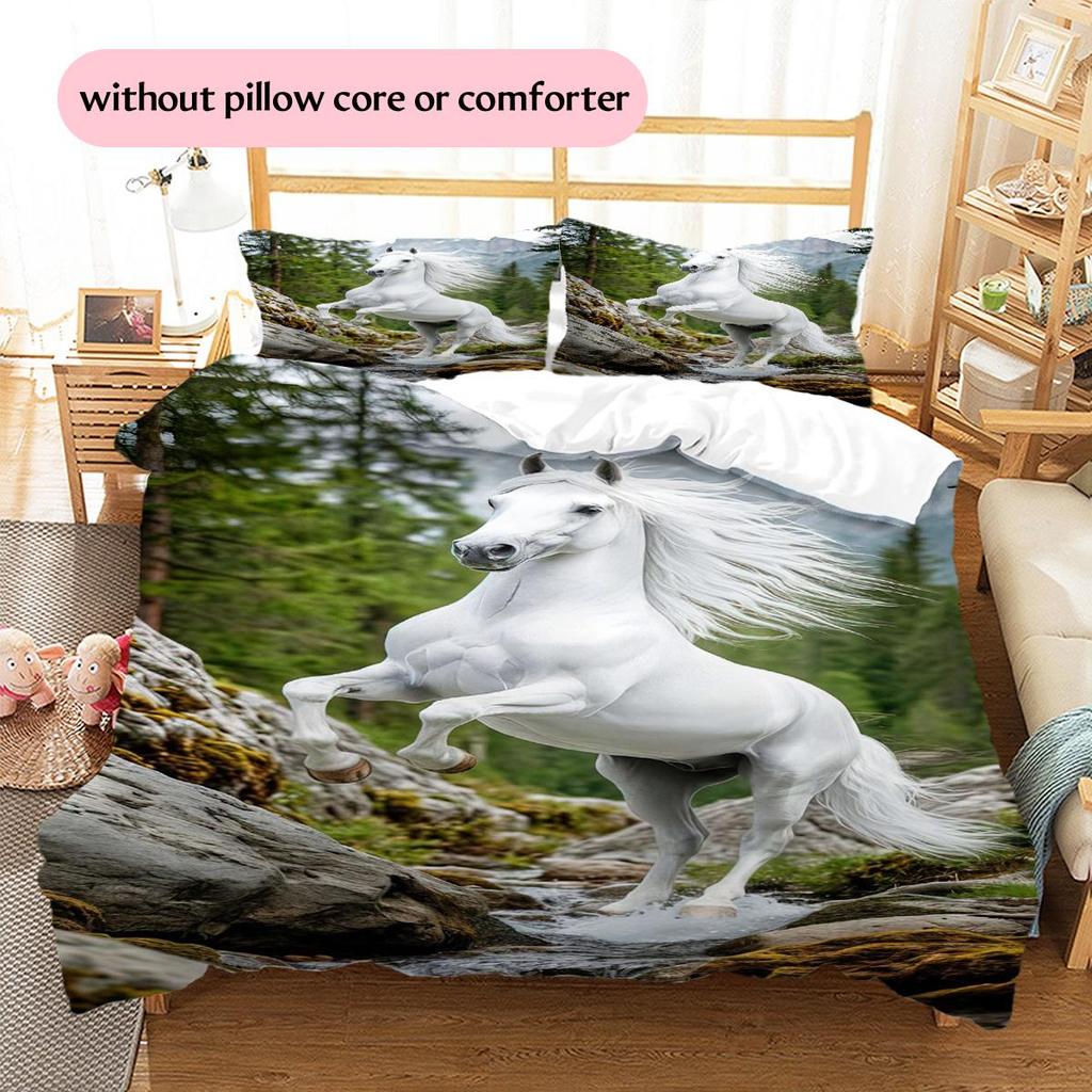 1PC Horse Bedding Quilt Set Quilt Cover Pillowcase Home Decoration Birthday Gift (1 * duvet cover + 2 * pillowcase, without core)