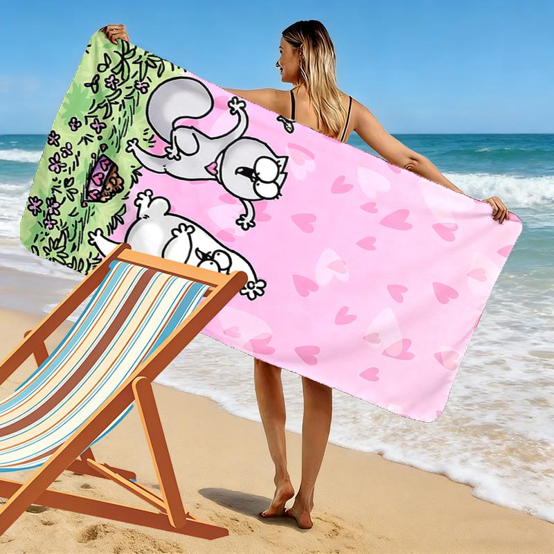 Simon's Cat Print Strandlaken, Groot Zacht Sneldrogend Handdoek voor Strand Camping Zwemmen