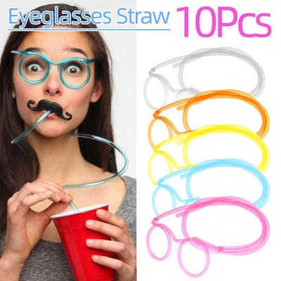 10Pcs Glasses Funny Soft PVC Silly Straw Glasses Fun Loop Drinking Straw Eye Glasses Plastic Reusable Drinking Straws Gifts