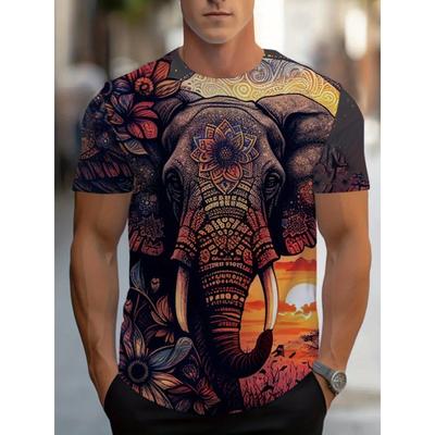 This Trendy Men'S T-Shirt Showcases an Elephant Mandala Design, Making It a Stylish Choice for Casual Outings