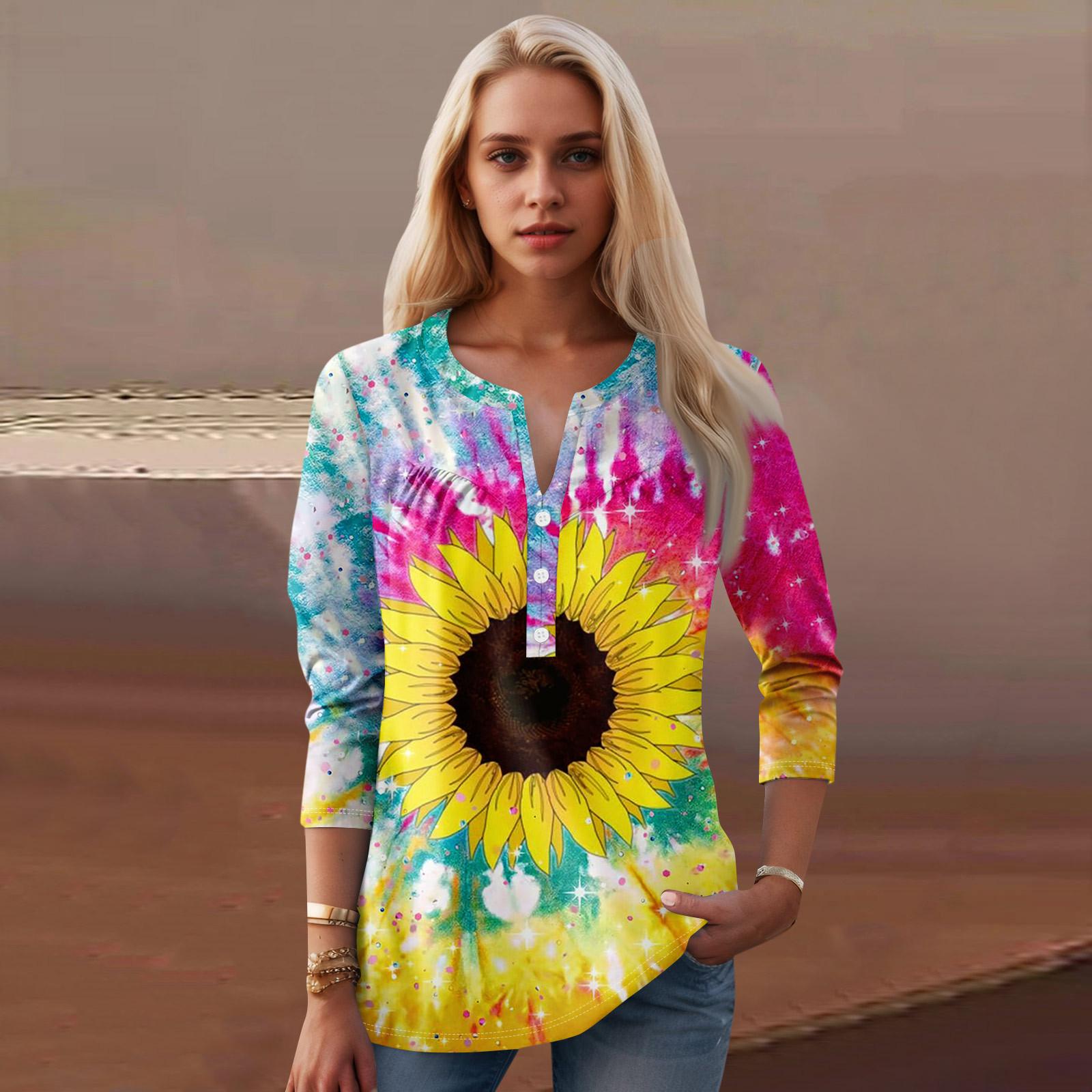 

Жіночий модний повсякденний топ з довгим рукавом і круглим вирізом із квітковим принтом XL шафрановий