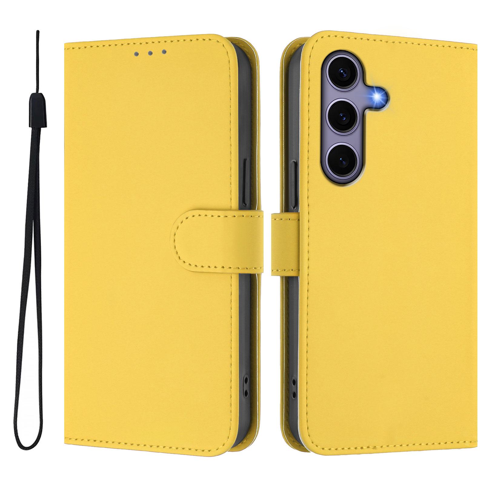 

For Samsung Galaxy S24+/Galaxy S25+ Case Solid Color Wallet Leather Phone Cover with Strap Lemon