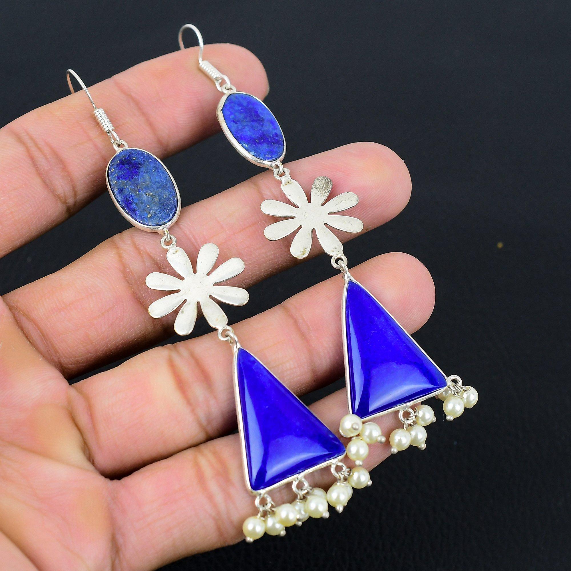 

Daughters Day Deal 925 Silver Lapis Lazuli Stone New Dangling Earrings Jewelry