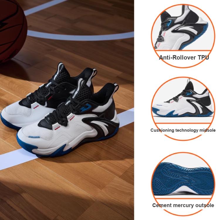 Anta Kids Air Space Comfortable Non-Slip Shock Absorbing Wear-Resistant Breathable Low-Top Basketball Shoes Kids Sneakers White Black A12431102-1