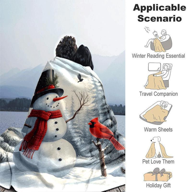 1pc Christmas Snowman Printing Lightweight Flannel Blanket, Comfortable and Warm Blanket, for Camping Sofa Bed and Couch Office, In All Seasons