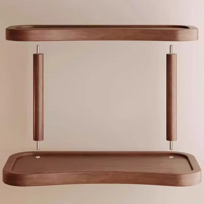Compact Bamboo Cosmetic Organizer with Dual Shelves and Integrated Cup Holder for Kitchen or Coffee Mug Display