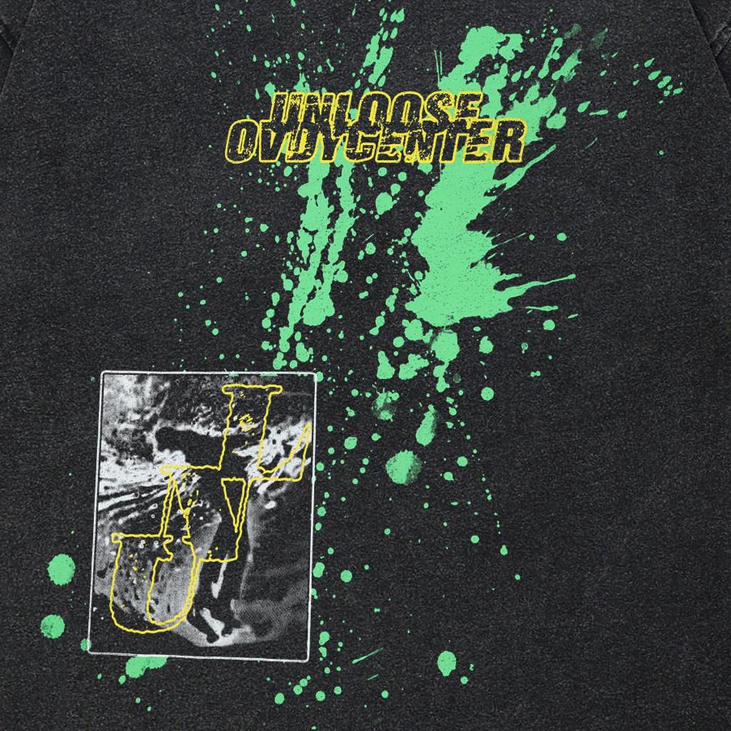 2024 Streetwear Both Sides Waterfall Graphic Unisex T-Shirt Cotton Washed Black Tshirt Unisex Tops Tees Summer Short Sleeves T Shirt