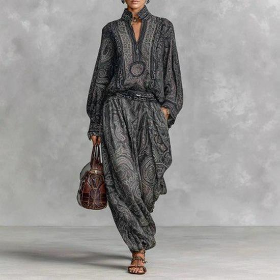 Европейско-американский ретро-костюм с узором пейсли (Весна/Осень 2025) M цветочный