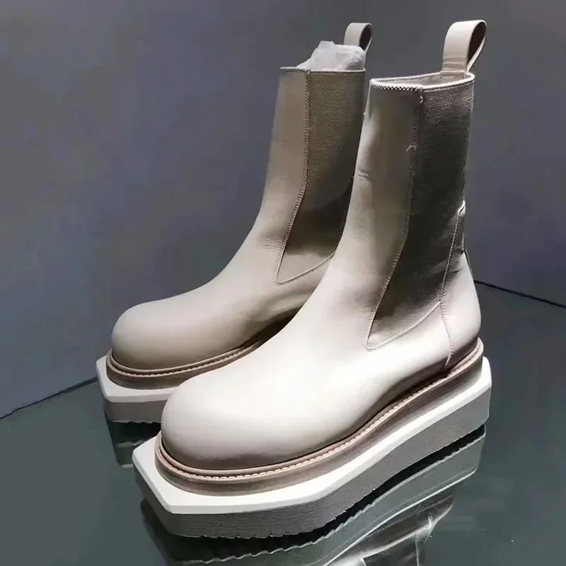 Módní návrhář Kožené Chelsea kotníkové boty Dámské Protiskluzové Silná podrážka Platforma Boty pro muže Punkový styl Motorkářské boty Botas Mujer