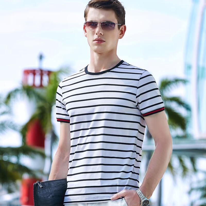 Antonio Men s Striped Silk Blend Round Neck T-Shirt XXXL