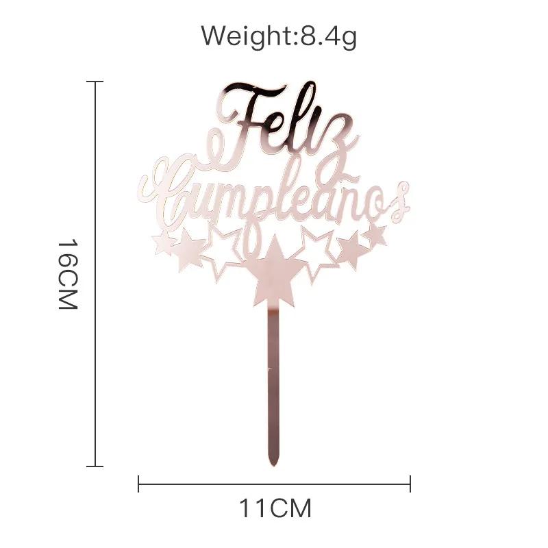 Acylic Feliz Cumpleanos Espanol Spanish Happy Birthday Cake Topper Gold Crown Design Cupcake Baking Supplies Party Decoration