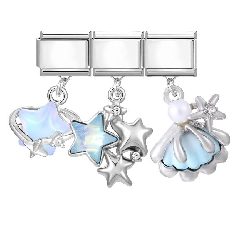 Y2K 3PCS Colorful Crystal Zircon Pendant Moon Star Bow Italian Charm Links Stainless Steel Fit 9mm Bracelet Jewelry DIY Making