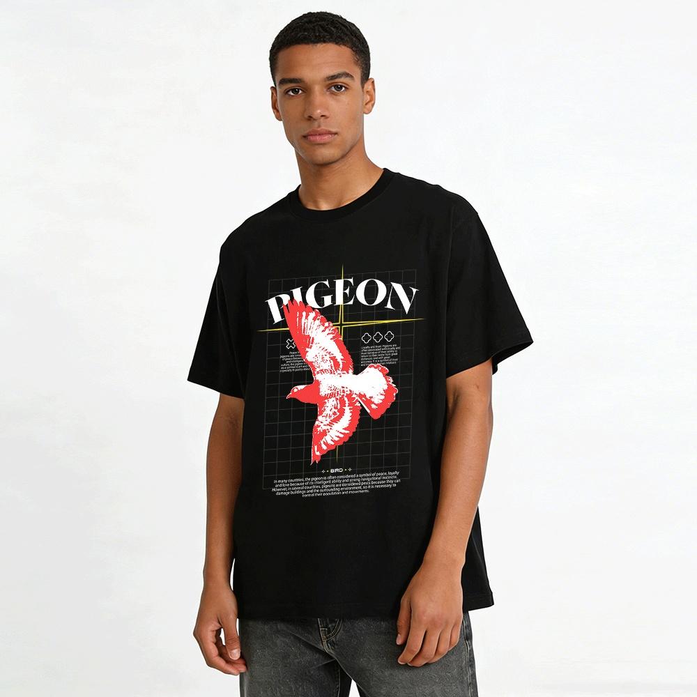 Red Eagle Grid Positioning Print Casual Tee Pure cotton T-shirt