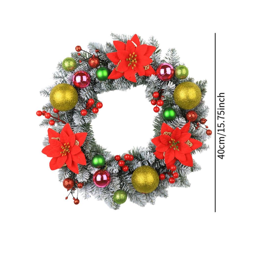 Christmas Wreath for Front Door Garland with Balls and Flowers Round Winter Wreath Xmas Decor for Office Home