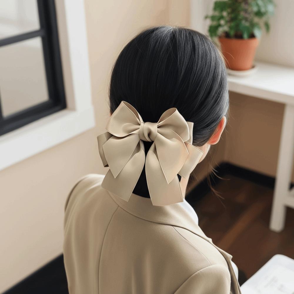 Comfortable Bowknot Knit Hair Net Vintage Elegant Cover Net Hair Clip Spring Clip Double Layer Ponytail Clip Nurse Profession