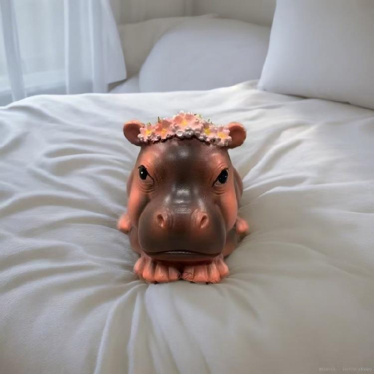 Cute Pygmy Hippo Baby Miniature Models Resins Figurine Ornament for Home Office Desktop and Garden Landscape Decoration