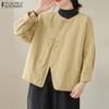 ZANZEA Women Casual Round Neck Solid Color 3/4 Sleeve Loose Blouse