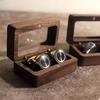 Double Slot Wooden Ring Box Opening Window Jewelry Ring Holder Black Walnut Cufflinks Box  Couples