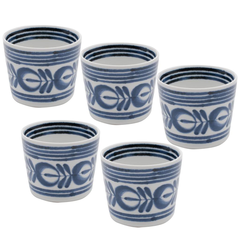 Hasami Ware Modern Blue Soba Choco Set 5 Customers Soba Choco Cup 150ml Seiei Floral Pattern Scandinavian Microwave Dishwasher Safe Porcelain Made In