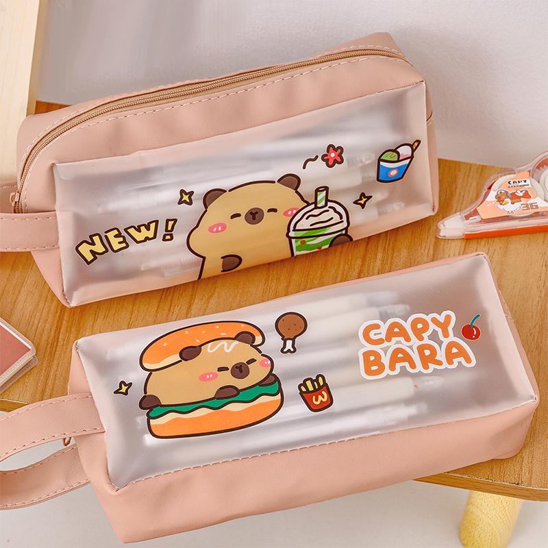 Capybara Transparent Pencil Case Large Capacity Cute Pen Bag Kawaii Cosmetic Bag School Study Stationery Office Supplies