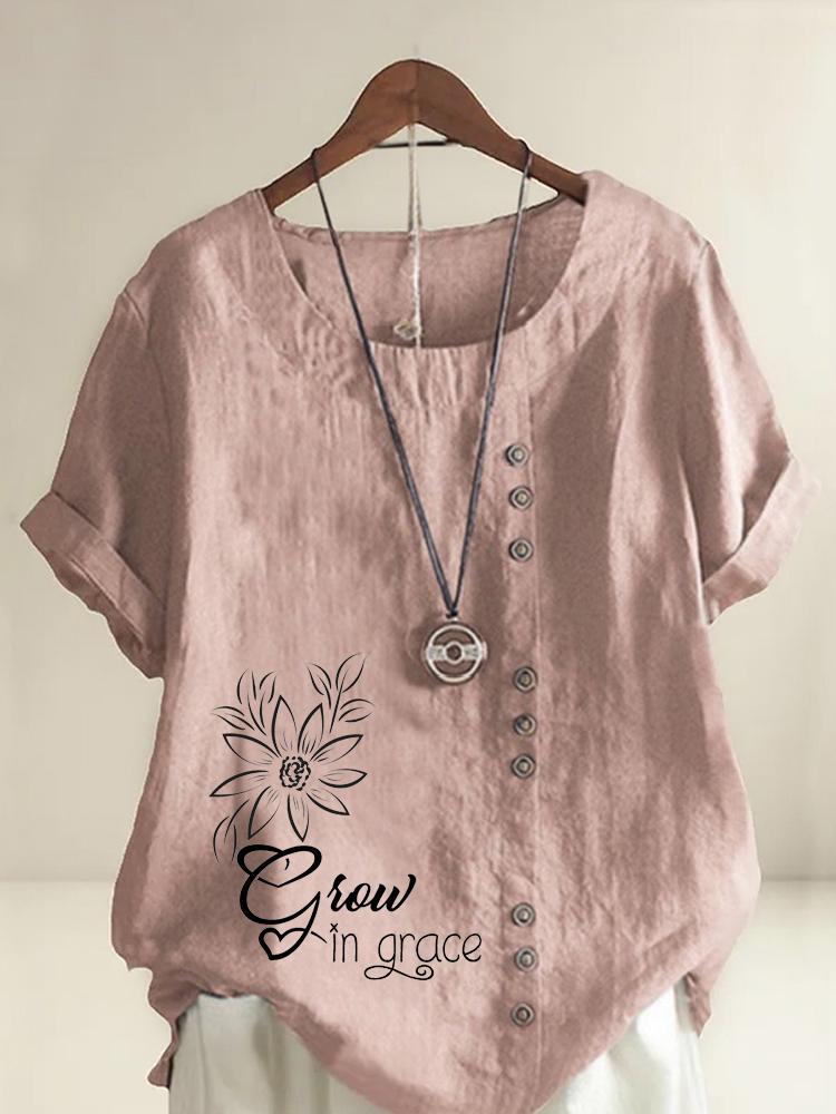 Женская Модная Футболка с Цветочным Алфавитным Принтом, Короткий Рукав, Свободная Хлопковая Рубашка, Повседневная Свободная Летняя Блузка, Топы Большого Размера S розовый