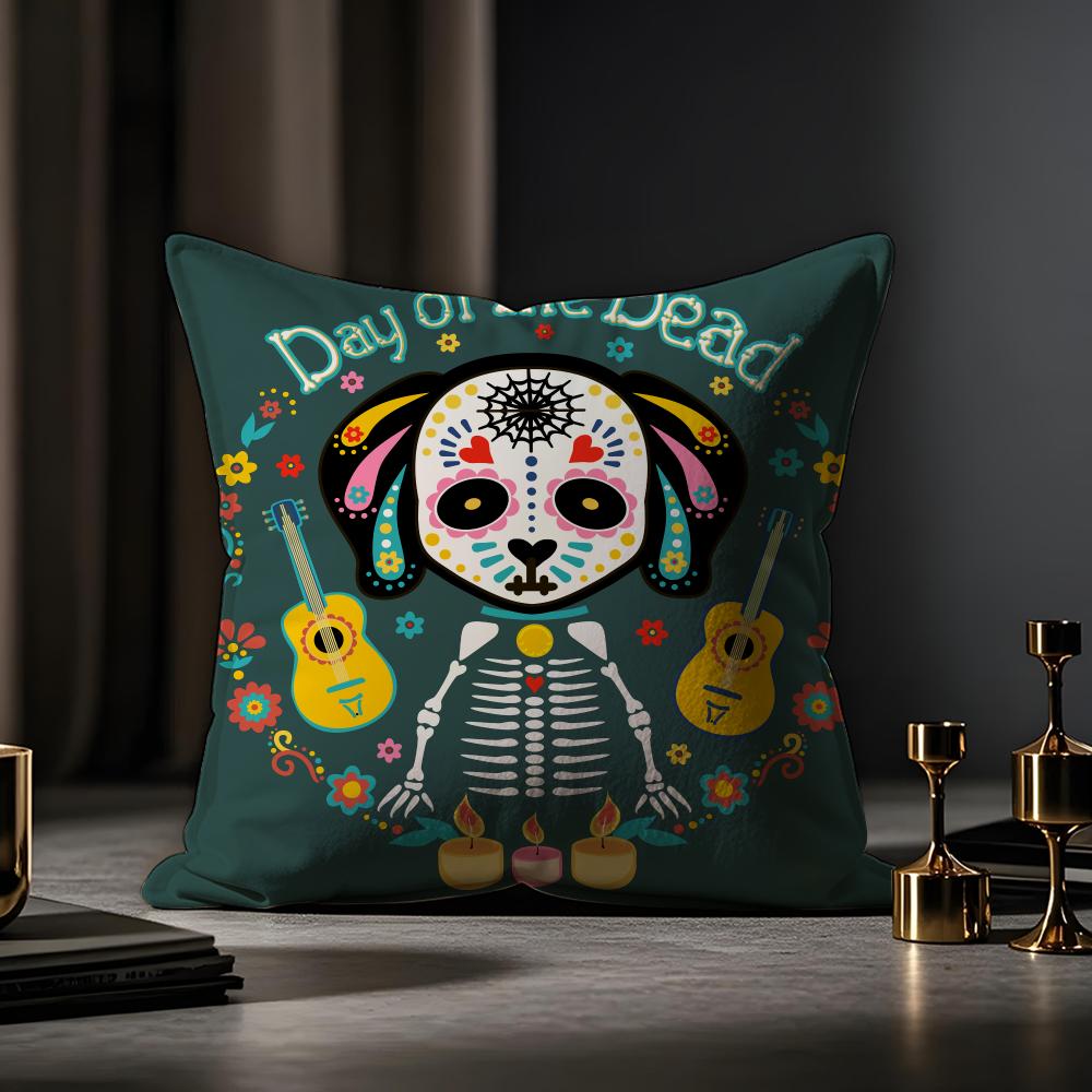 Mexico Easter Flower Skeleton Cushion Cover Case Antidustmite Pillowcase Invisible Zipper Silky Short Plush Sofa Cushion Cover