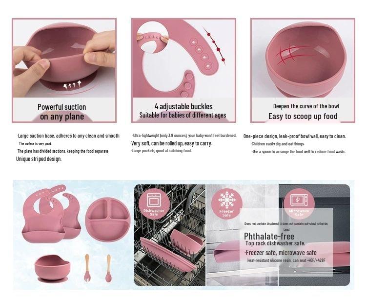 Silicone Baby Tableware: 8-Piece Set with Suction Plate & Bowl