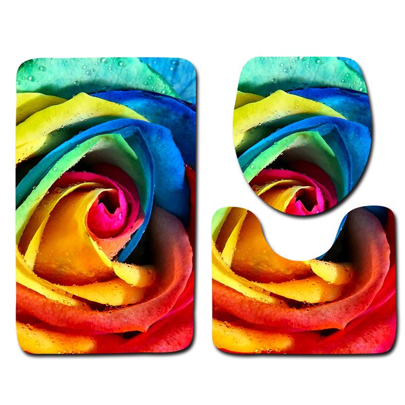Rose Floor Mat Bathroom Mat Toilet Three-Piece Set