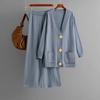 Autumn and Winter New Solid Color Loose Metal Button Cardigan Set + Wide-leg Pants Two-piece Set for Women