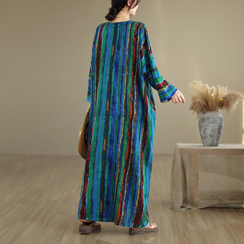 Sukienka bawełniana z długim rękawem plus size w stylu vintage w paski, nowość, sukienki dla kobiet, casualowa, luźna, maxi, sukienka wiosenna jesienna