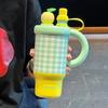 Large Capacity Insulated Stainless Steel Travel Mug With Handle Straw Women Office Students
