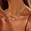 GEMCHIC Women's Vintage Geometry Square Zircon Stainless Steel Choker Necklace Flat Snake Chain Trendy Fashion Jewelry
