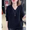 Hollow Out Women's Long Sleeved T-shirt Knitted Sweater Autumn Loose Striped Base Shirt