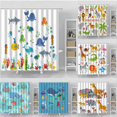 Tenda da Doccia Cartone Animato Delfino Carino Pesce Animale Zoo Giraffa Tigre Stampa Tende da Bagno Decorazione Stanza Bambini Tenda con Ganci