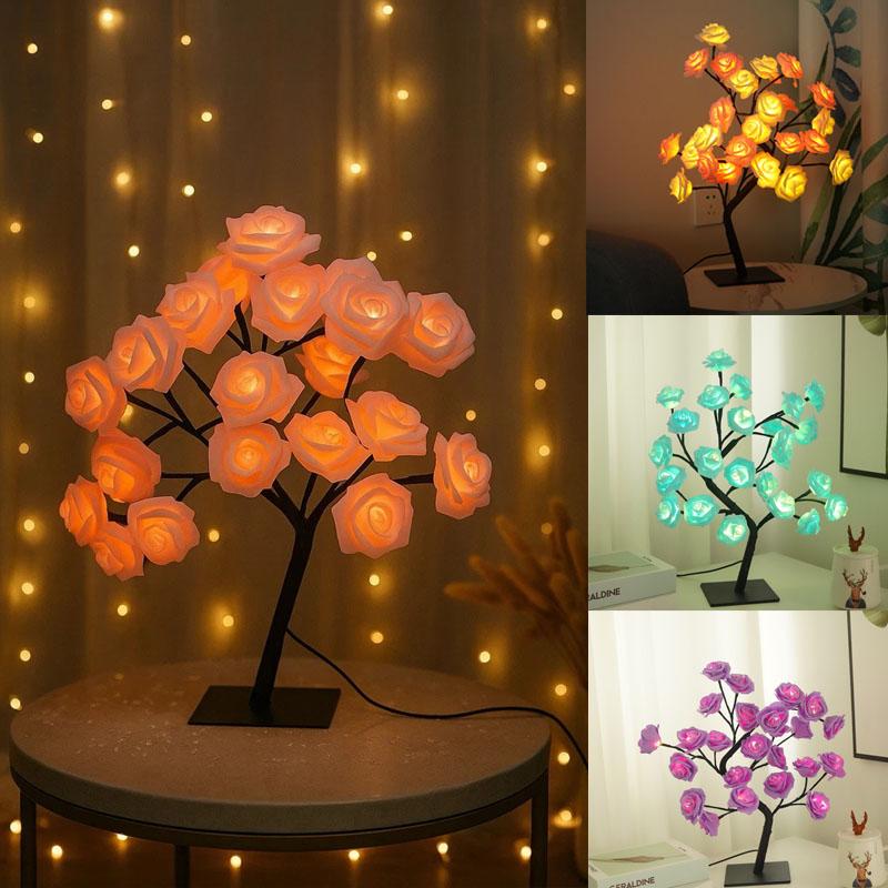 Lighting Rose Flower Table Tree Light Desk Top Bonsai Lighted Tree