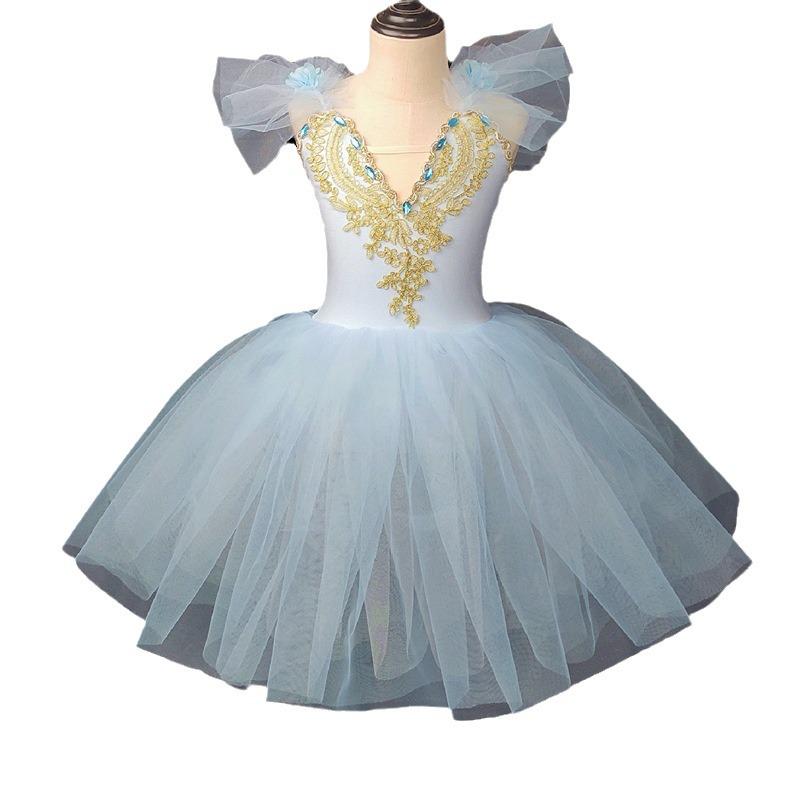 Toddler Girls' Ballet Costume - Puffy Gauze Skirt, Strappy Design, Little Swan Dance Performance Outfit.