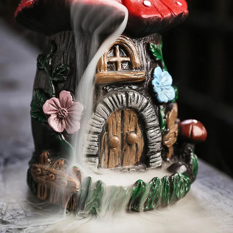 1pc Mushroom House Resin Handicraft Home Ornaments Backflow Incense Burner (Without Incense Cones)