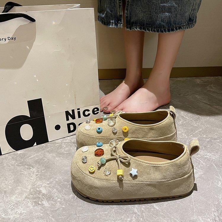 

ins wind dopamine beaded single shoes women s autumn and winter small muffin shallow mouth Doudou shoes one foot lazy shoes 40 хаки