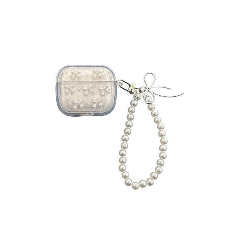 Solid Color Bow Tie Pearl Chain Apple Bluetooth Headphone Case For Airpods4 Case Airpodspro3