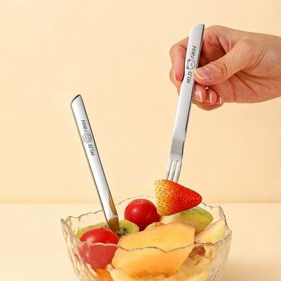 2/4Pcs 316 Stainless Steel Fruit Fork Reusable Dual-Use Fork Spoon Portable Multifunctional Dinner Forks Dishwasher Safe Cutlery
