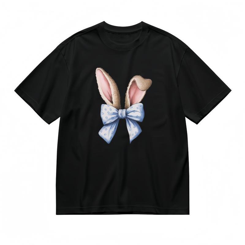 

Men s Comfortable Comfy Classic T-Shirt Pink Ear Rabbit with Floral Accent Tee XL