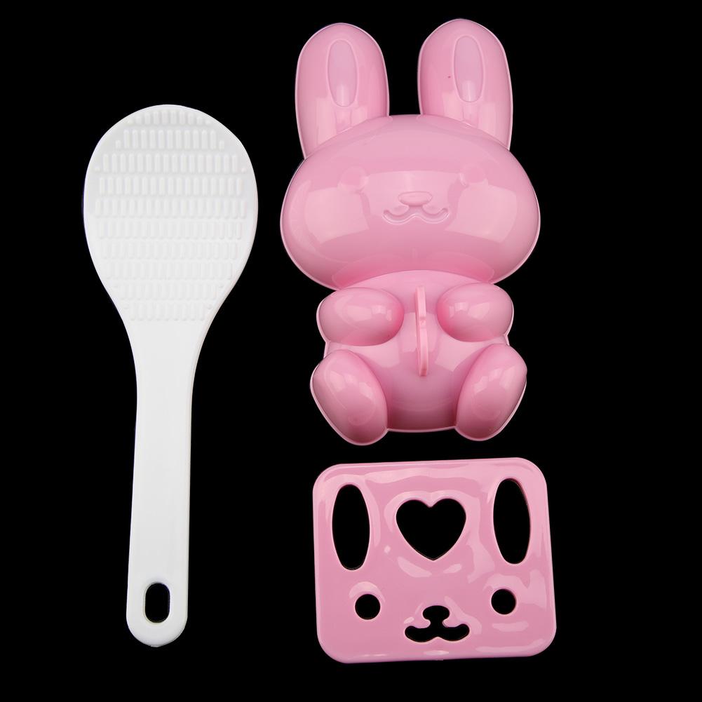 3pcs Food grade PP Cartoon Rabbit Model Sushi Rice Mold DIY Handicraft Onigiri Make Tool(Pink)